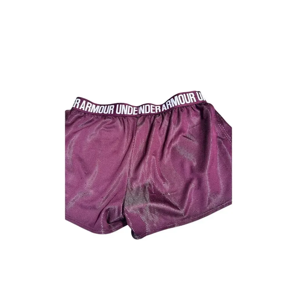 Under Armour Womens M Tech Play Up Shorts Medium Maroon Dark Purple Gym Workout
